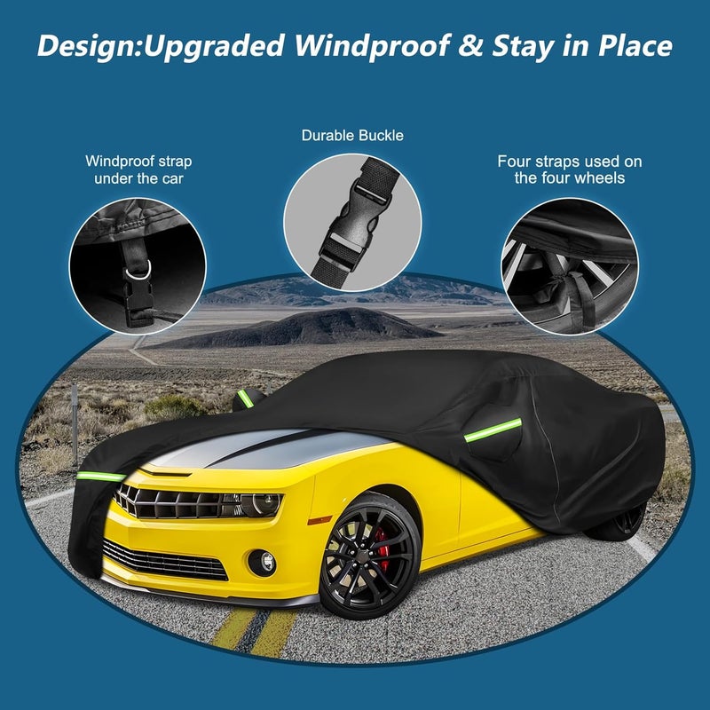 BIGACOVER for Camaro Full Car Cover 2010-2025 All Weather, Outdoor Car Covers with Zipper and Soft Cotton Lining, Windproof Heavy Duty Waterproof Protection Fit for 2010-2025 Chevy Camaro (Up to 190''L) - Image 3